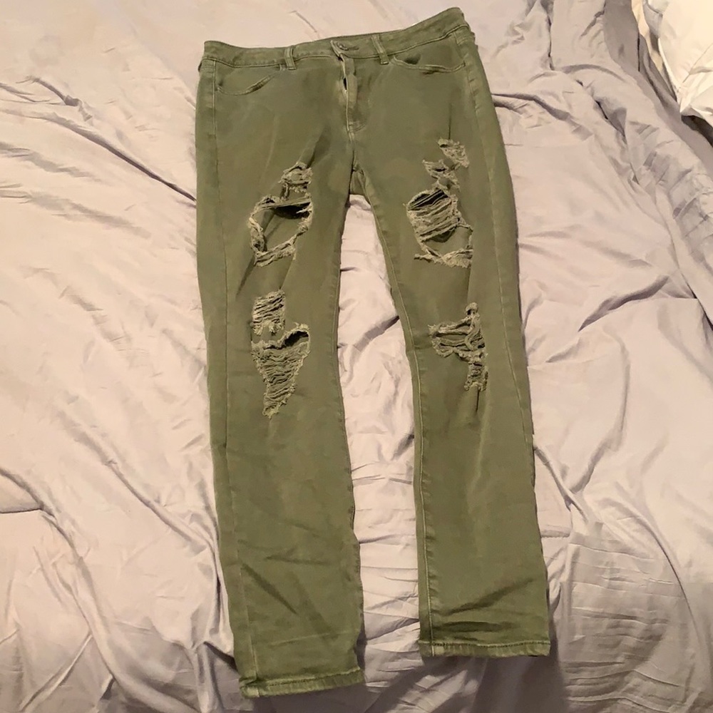 American Eagle Army Green Skinny Jeans